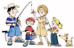 Fishing family cartoon drawing